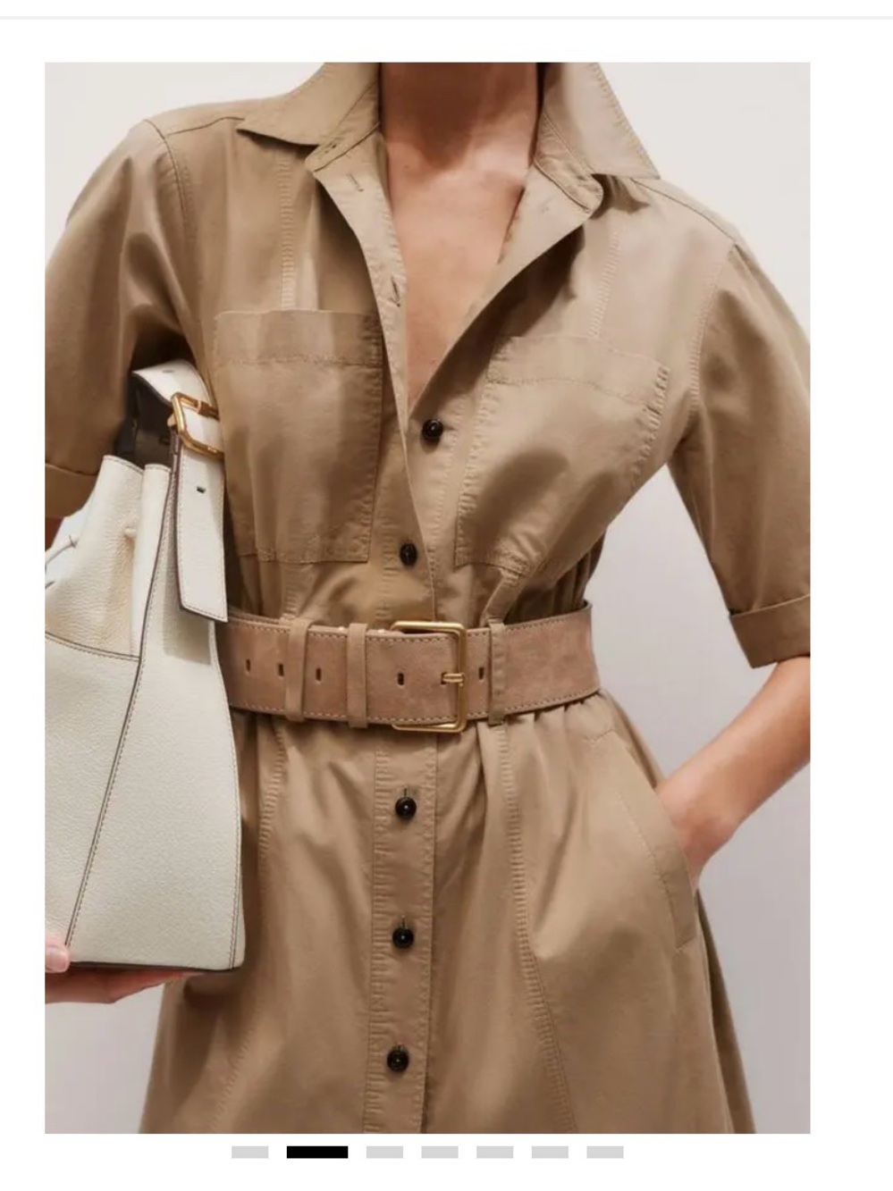 ME+EM Cotton Utility Midi Shirt Dress with Belt Stone Khaki (US 6 / UK 10) - Picture 2 of 15